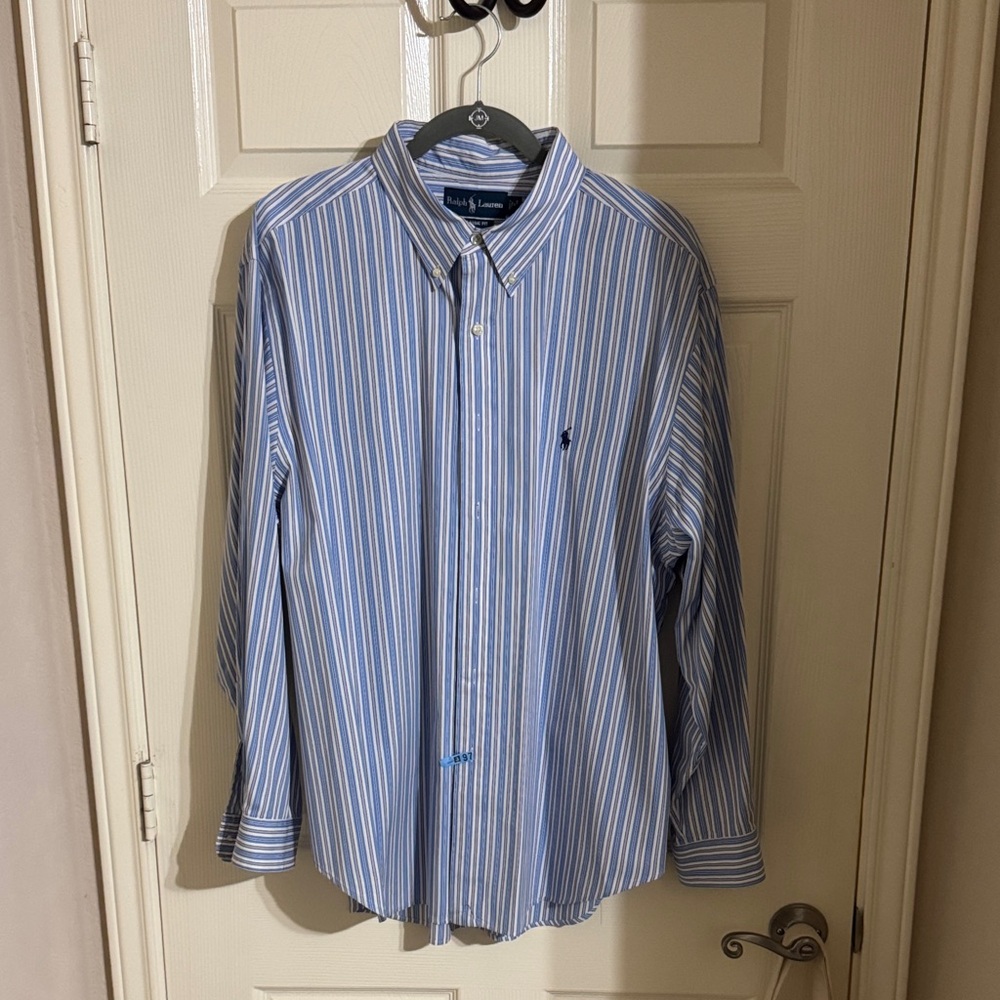 Ralph Lauren Light Blue and White Striped Button-Down Shirt